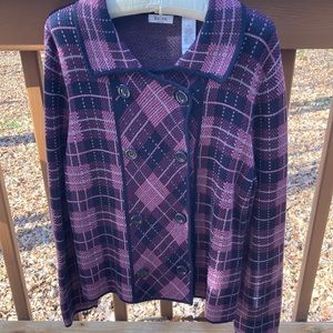 Liz & Co. purple plaid jacket sweater